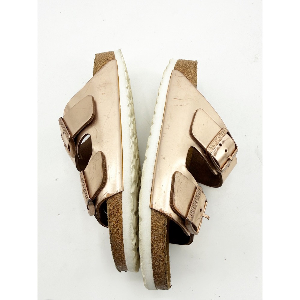 Birkenstock Arizona Metallic Rose Gold Two Strap Slide Sandals 39 L8 M6 - Picture 3 of 11